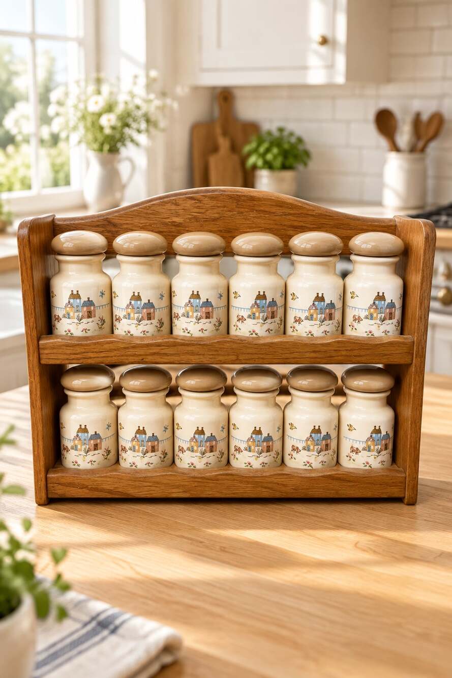 Pomerantz Heartland Spice Jar Set With Wooden Rack